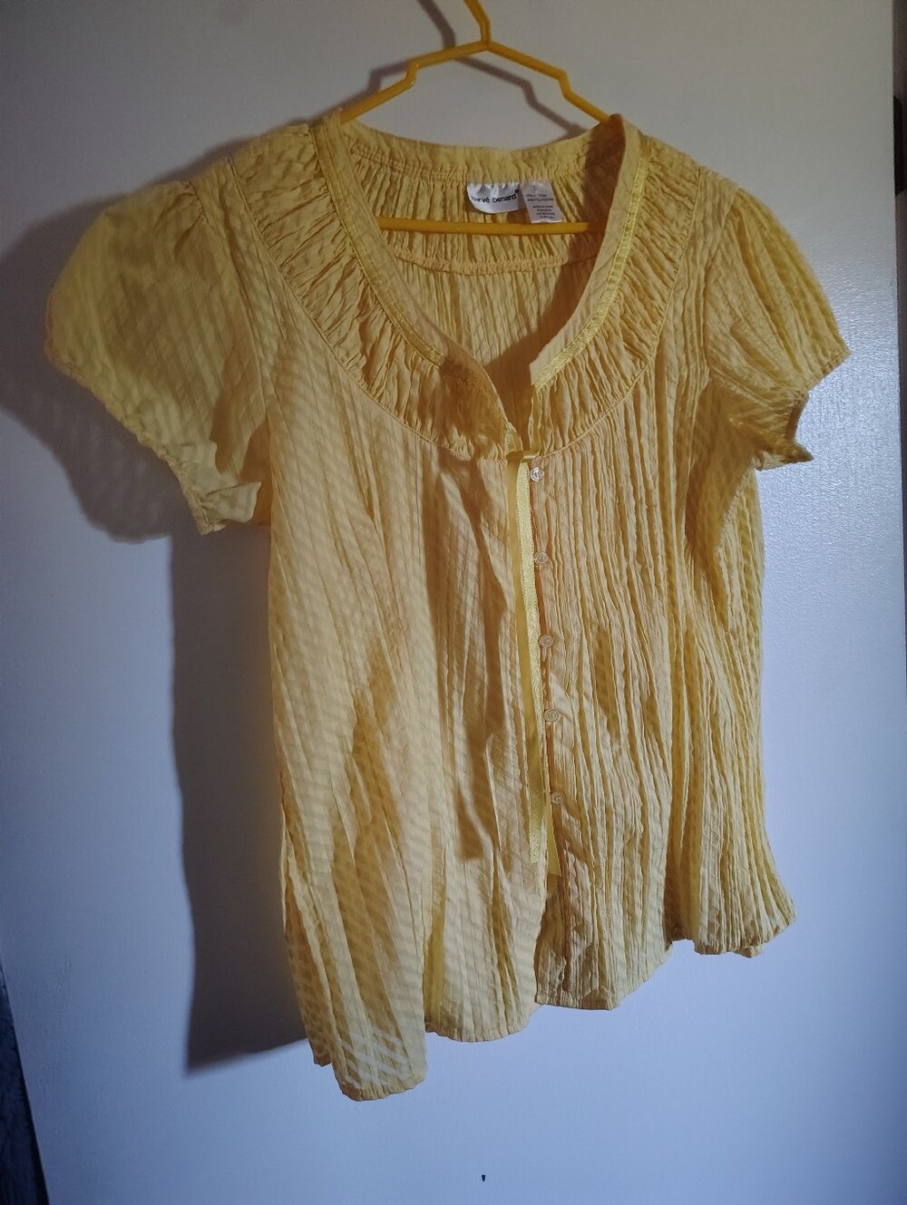 Harve Benard Yellow Ruffle Collar Button-Front Top